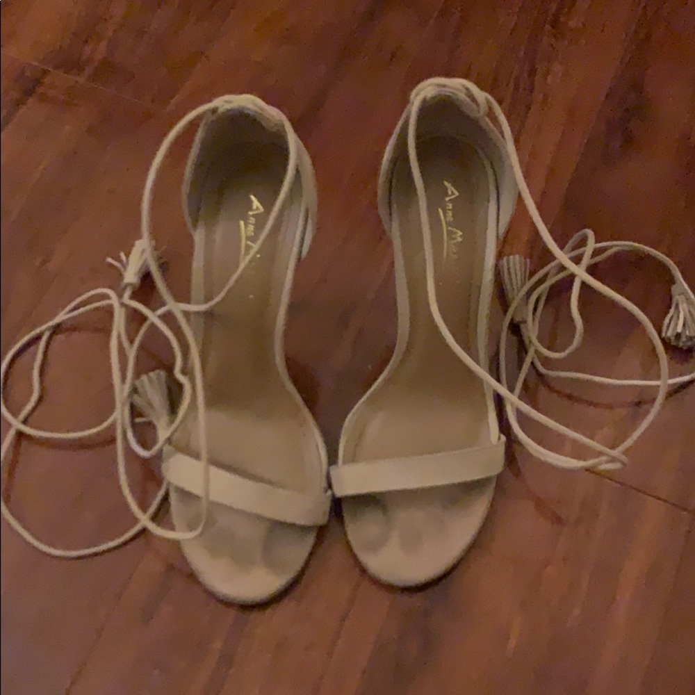 Nude ankle wrap around heels